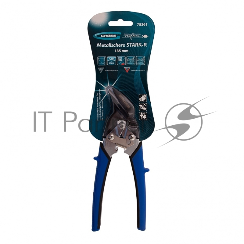 Ножницы по металлуPIRANHA,185мм,прямой и правый рез,сталь-СrM,двухкомпонентные рукоятки// Gross