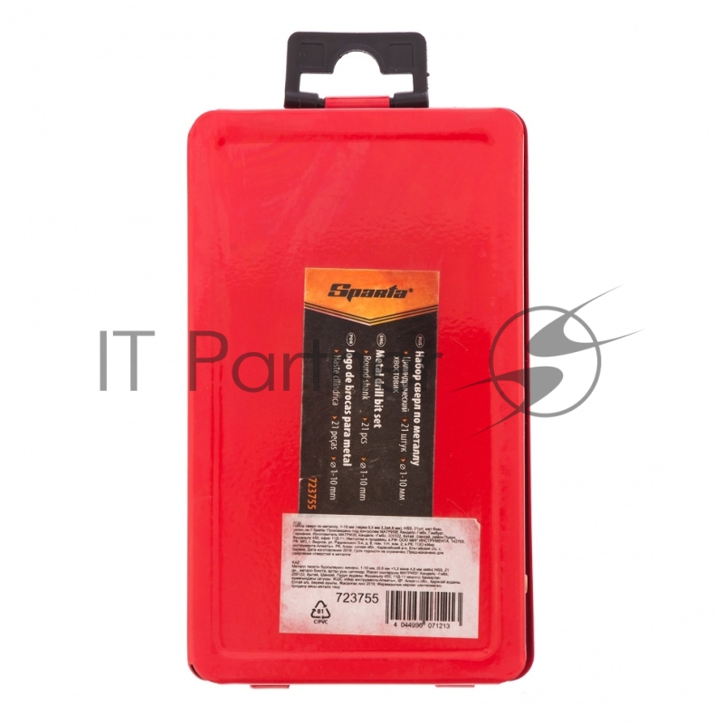 Набор сверл по металлу, 1-10 мм (через 0,5 мм, 3,2, 4,8 мм), HSS, 21шт, мет.бокс, цилин.хв.// Sparta