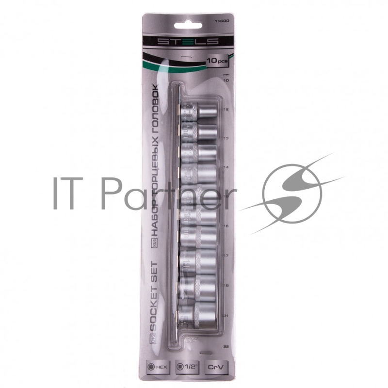 Набор торцевых головок 1/2, 6-ти гр., CrV, 10шт., 10-22мм// Stels