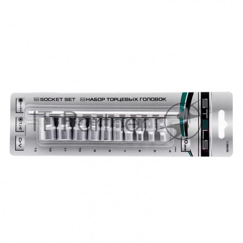 Набор торцевых головок, 1/4, 12-ти гр., CrV, 10шт., 4-13мм// Stels