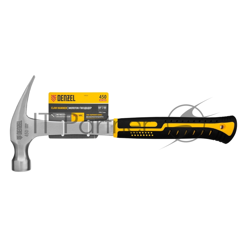 Молоток-гвоздодер 450 г, цельнометаллический, двухкомпонентная рукоятка // Denzel
