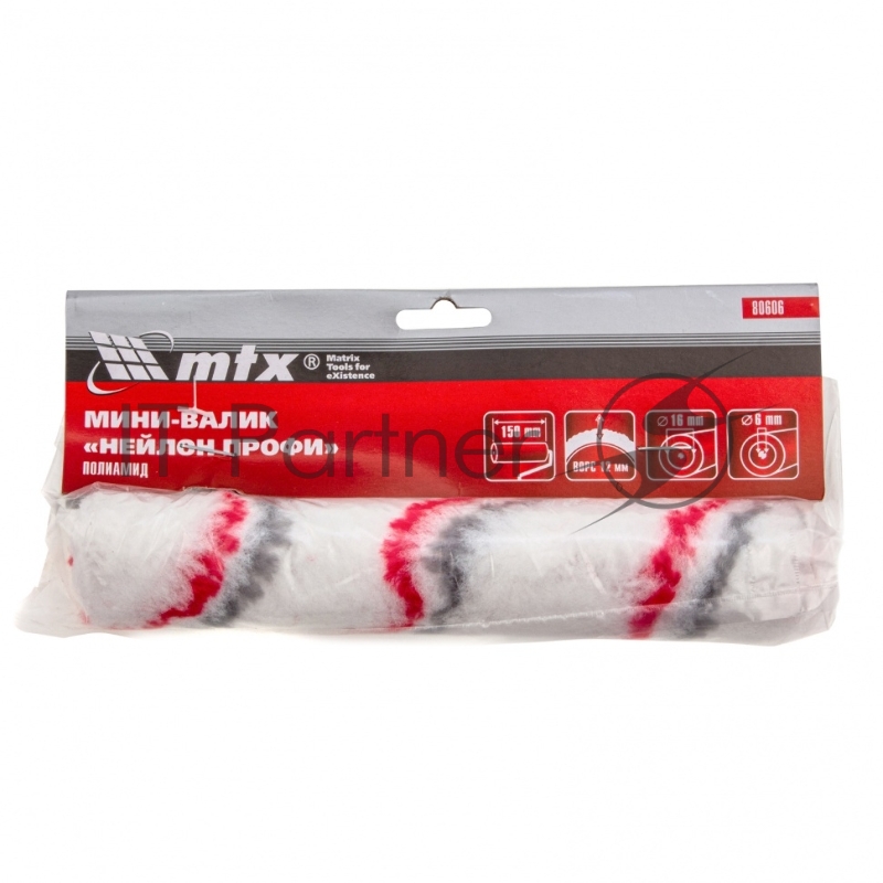 Мини-валик сменный НЕЙЛОН Профи, 150 мм, ворс 12 мм, D - 16 мм, D ручки - 6 мм, полиамид// MTX