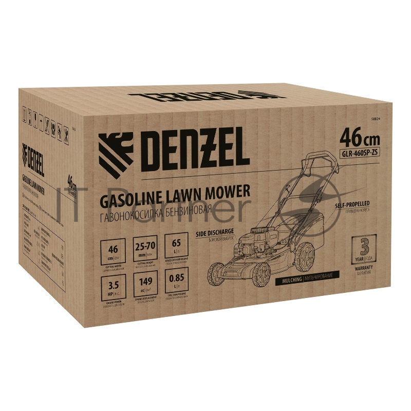 Газонокосилка бензиновая GLR-460SP-ZS, 149 см3, ширина 46 см, привод, травосборник 65 л// Denzel