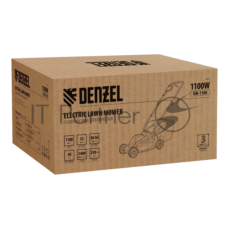 Газонокосилка электрическая GM-1100, 1100 Вт, шир. 32 см, 3 уров., травосб. 30 л// Denzel