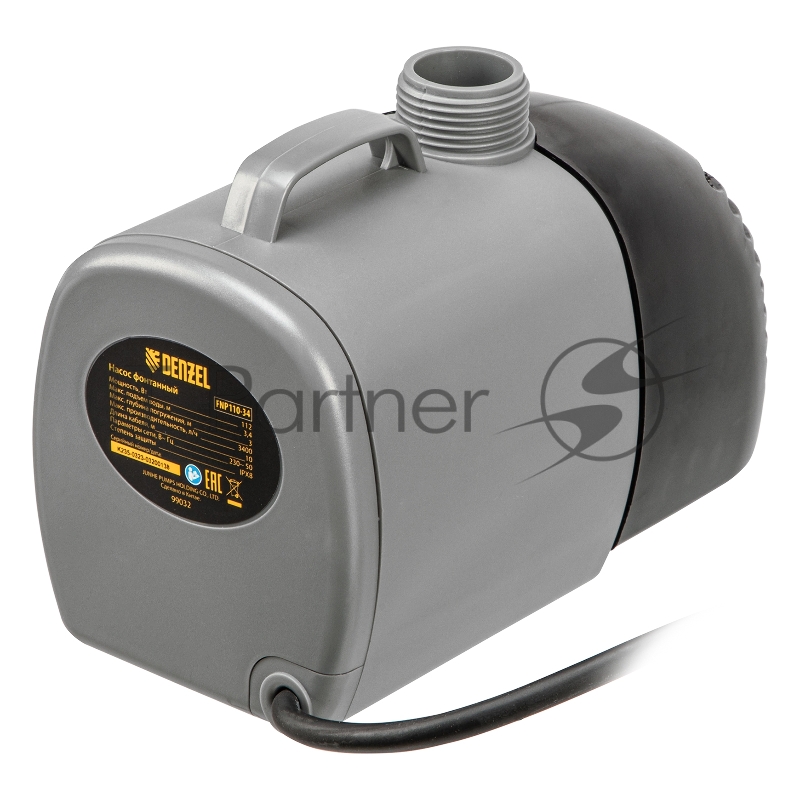 Насос фонтанный FNP110-34, 112 Вт, подъем 3,4 м, 3400 л/ч, колокольчик/каскад/гейзер// Denzel