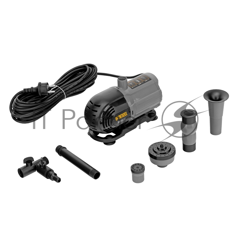 Насос фонтанный FNP31-24, 31 Вт, подъем 2,4 м, 1500 л/ч, колокольчик/2 каскада/гейзер// Denzel