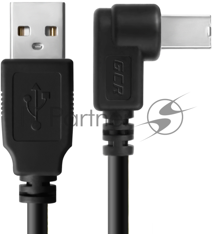 Кабель Greenconnect 3.0m USB 2.0, AM/BM угловой, черный, 28/28 AWG, экран, армированный, морозостойкий, GCR-UPC3M2-BB2S-3.0m