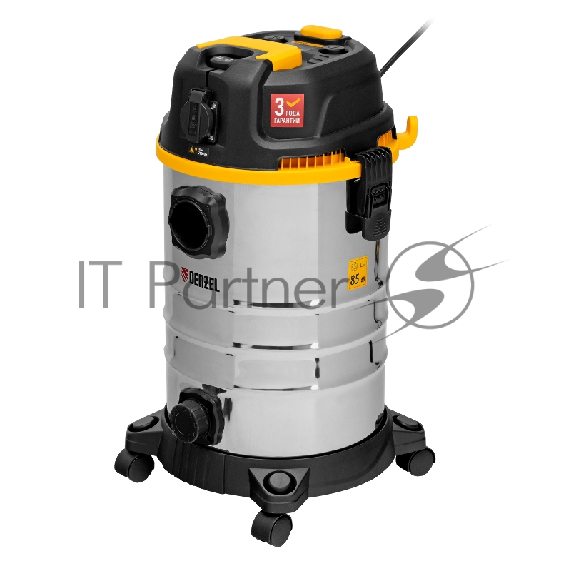 Пылесос строительный RVC30, 1400 Вт, бак 30 л, шланг 3 м, розетка с автосинхр.// Denzel