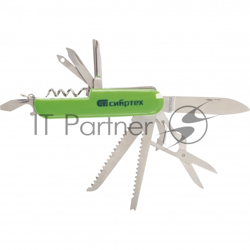 Нож многофункциональный, компактный размер, 15 функций, 90 мм// Сибртех