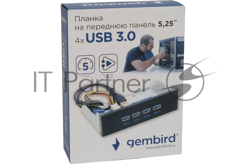 Планка USB 3.0 на переднюю панель 5.25 Gembird, FP5.25-USB3-4A, 4xUSB-A 3.0