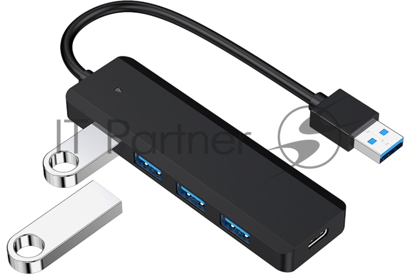 Концентратор USB 3.0 Gembird UHB-C414, 4 порта, кабель 19см, с доп питанием (Type-C)