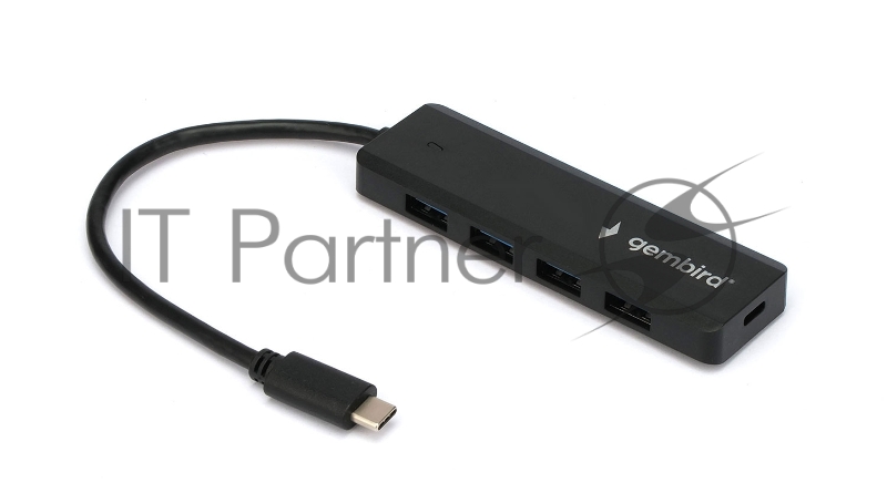 Концентратор USB 3.0 Gembird UHB-C424, 4 порта, кабель Type-C 19см, с доп питанием (Type-C)