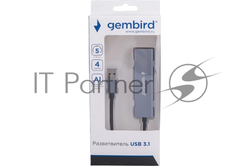 Концентратор USB 3.0 Gembird UHB-C464, 4 порта, кабель 17см, белый