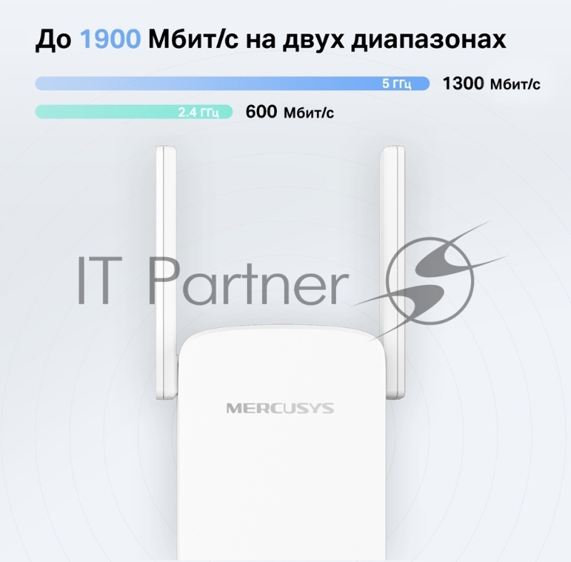 Роутер AC1900 Wi-Fi Range ExtenderSPEED: 600 Mbps at 2.4 GHz + 1300 Mbps at 5 GHz SPEC: 4× Fixed External Antennas, 1× Gigabit Port, Wall PluggedFEATURE: MERCUSYS APP, WPS/Reset Button, Signal Indicator, Range Extender/Access Point mode, Adaptive Pa