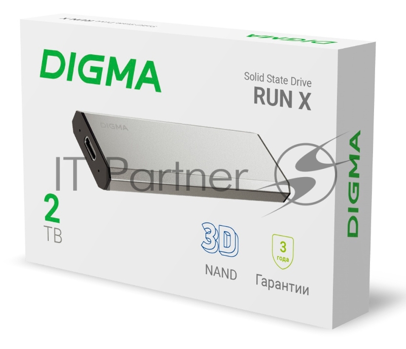 Накопитель SSD Digma USB 3.2 2Tb DGSR8002T1MSR RUN X 1.8 серебристый