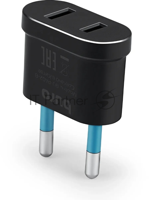 Адаптер-переходник Buro BU-PA02-B (1 розетка) черный (пакет ПЭ)