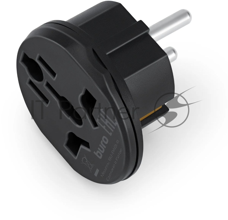 Адаптер-переходник Buro BU-PA01-B (1 розетка) черный (пакет ПЭ)