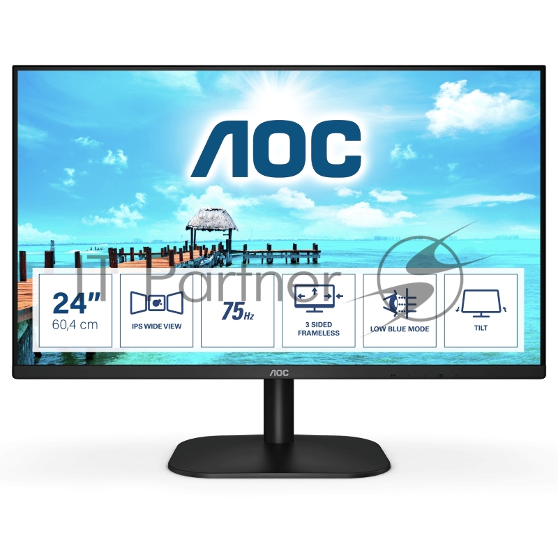 Монитор 23.8 AOC 24B2XH Black (IPS, 1920x1080, 75Hz, 8 ms, 178°/178°, 250 cd/m, 20M:1, +HDMI 1.4)