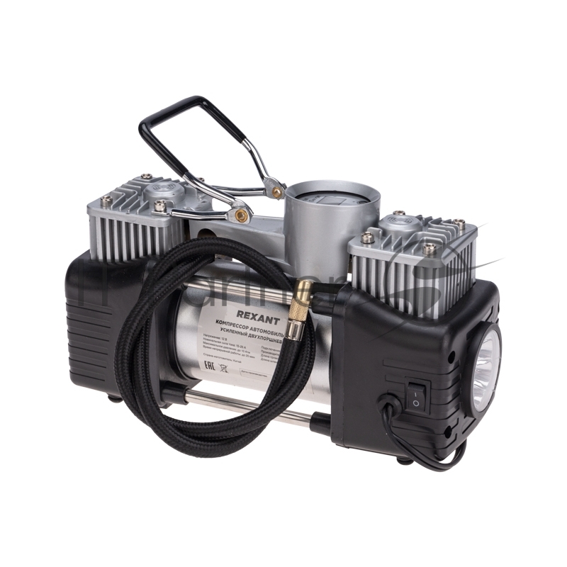 Компрессор автомобильный усиленный двухпоршневой с цифровым манометром и функцией автостоп (60л/мин, 10 АТМ) REXANT