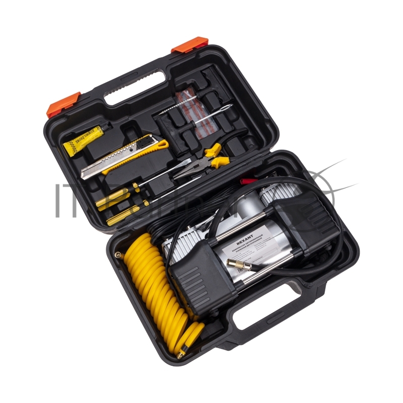 Компрессор автомобильный усиленный двухпоршневой в кейсе с набором инструментов (60л/мин, 10 АТМ) REXANT