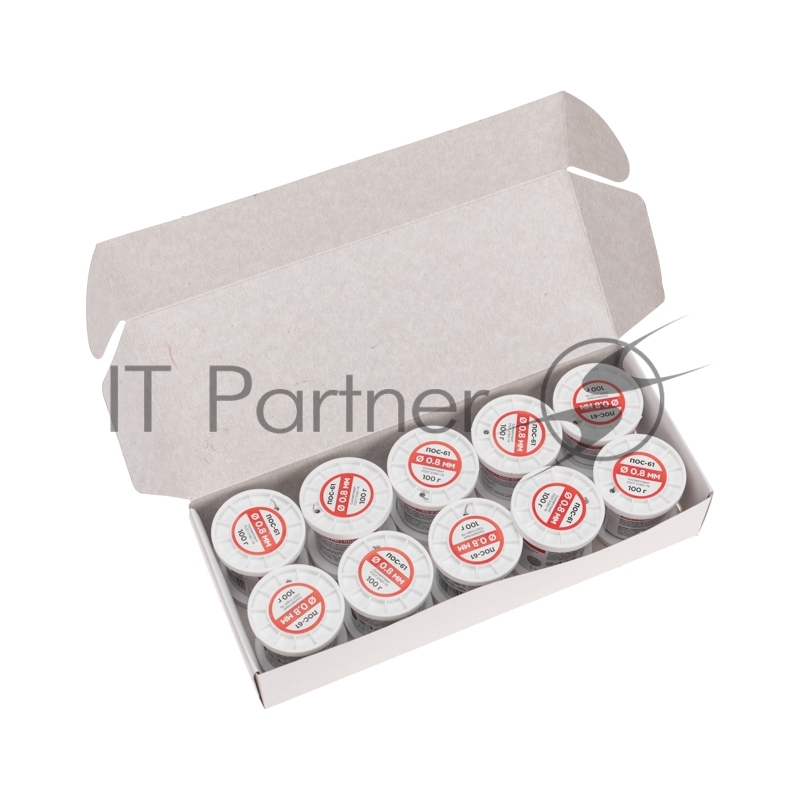 Припой с канифолью ПОС-61, 100г, Ø0,8мм, (олово 61%, свинец 39%), катушка REXANT