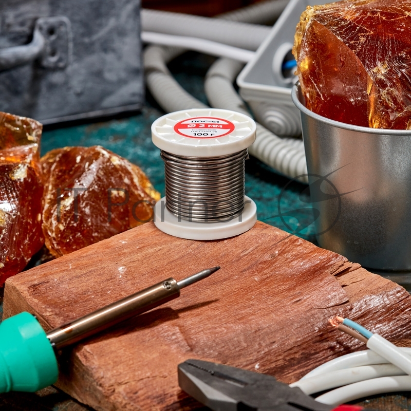 Припой с канифолью ПОС-61, 100г, Ø2мм, (олово 61%, свинец 39%), катушка REXANT