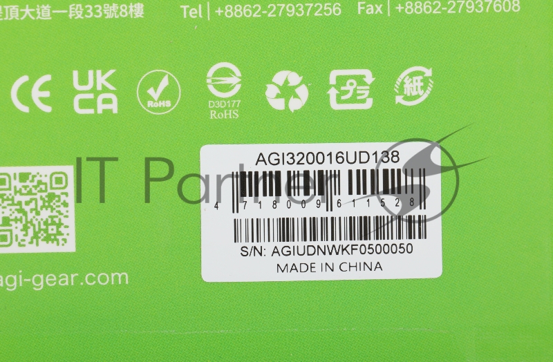 Память DDR4 16Gb 3200MHz AGi AGI320016UD138 UD138 RTL PC4-25600 DIMM 288-pin 1.2В Ret