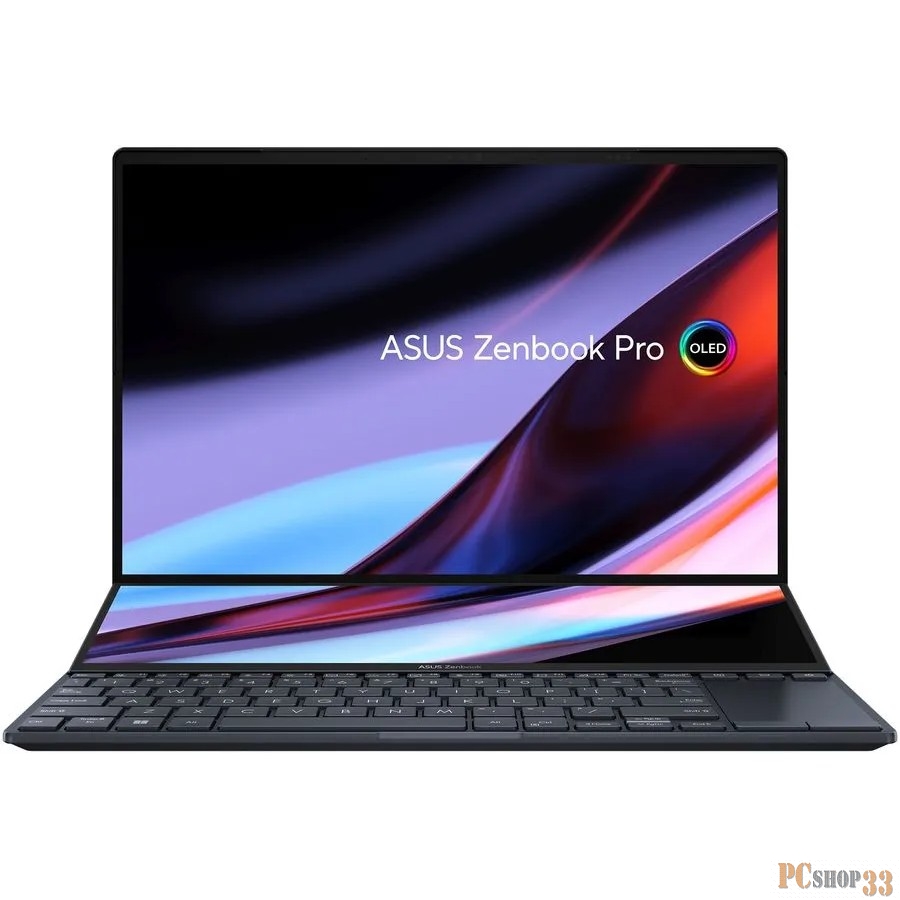 Ноутбук Asus ZenBook Pro Duo UX8402VU-P1036W Core i7 13700H 16Gb SSD1Tb NVIDIA GeForce RTX4050 6Gb 14.5 OLED Touch 2.8K (2880x1800) Windows 11 Home black WiFi BT Cam Bag (90NB10X2-M003C0)
