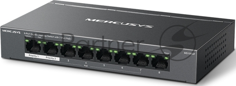 Настольный коммутатор Mercusys MS108GP с 8 гигабитными портами (7 портов PoE+)