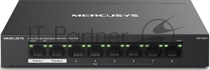 Настольный коммутатор Mercusys MS108GP с 8 гигабитными портами (7 портов PoE+)