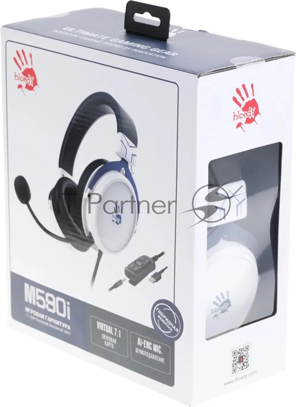 Наушники с микрофоном A4Tech Bloody M590i синий/белый 1м мониторные USB оголовье (M590I SPORTS NAVY)