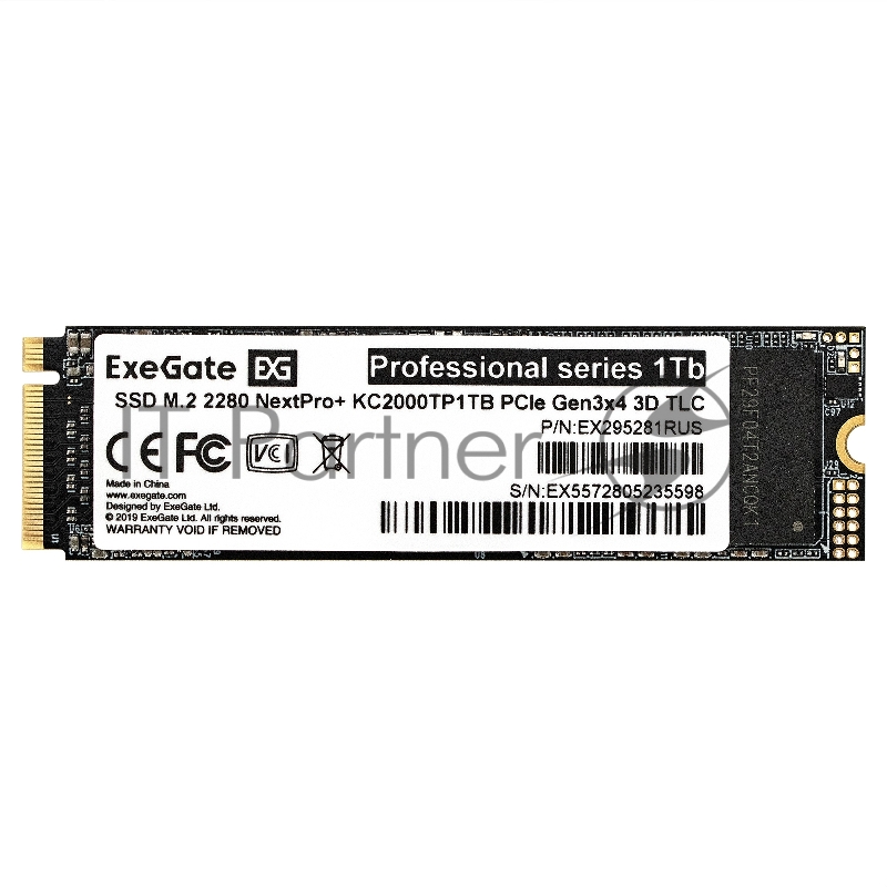 Накопитель SSD M.2 2280 1Tb ExeGate NextPro+ KC2000TP1TB (PCIe Gen3x4, NVMe, 22x80mm, 3D TLC)