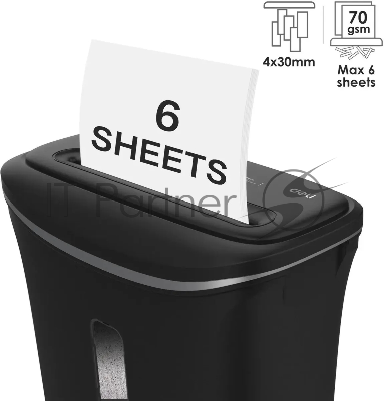 Шредер Deli E9945 черный (секр.P-4) фрагменты 6лист. 12лтр. скобы пл.карты