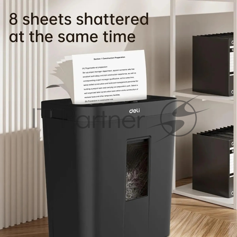 Шредер Deli ET021 черный (секр.P-4) фрагменты 8лист. 12лтр.