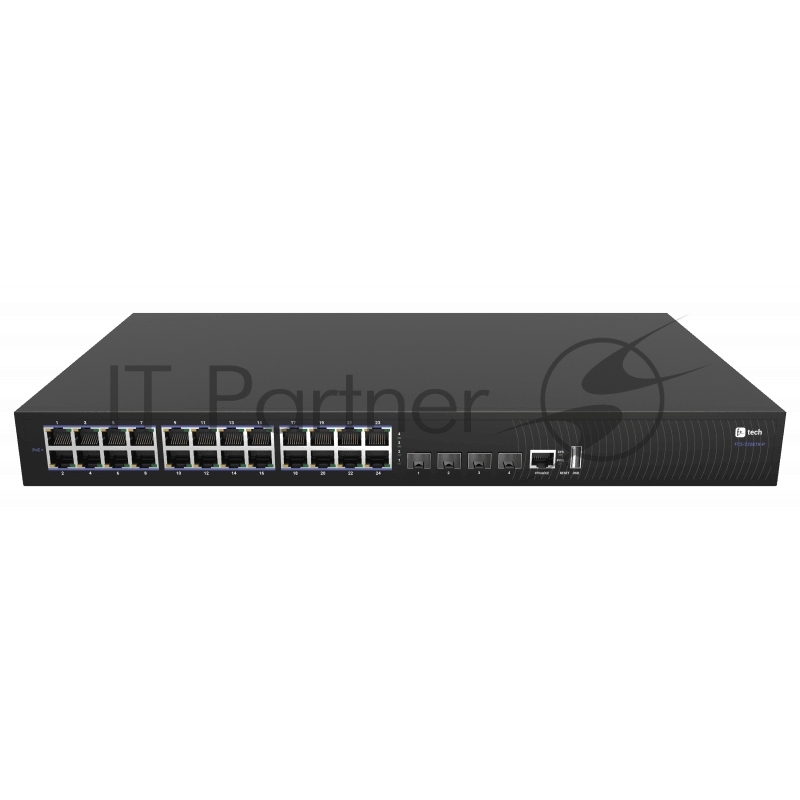 Коммутатор Fplus FCS-2328TX-P, 24 порта 10/100/1000BASE-T RJ45 PoE, 4 порта 10GE SFP+, 2 блока питания AC 220В 440Вт, высота 1RU