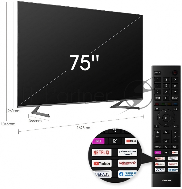 Телевизор QLED Hisense 75 75A7GQ черный 4K Ultra HD 120Hz DVB-T DVB-T2 DVB-C DVB-S DVB-S2 WiFi Smart TV