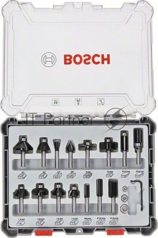 Набор фрез по дер. Bosch 2607017472 d(посад.)=8мм (фрезеры) (упак.:15шт)