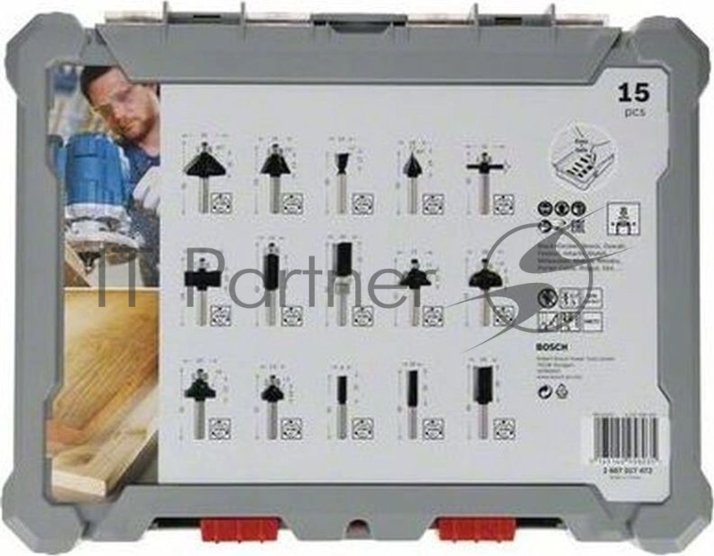 Набор фрез по дер. Bosch 2607017472 d(посад.)=8мм (фрезеры) (упак.:15шт)