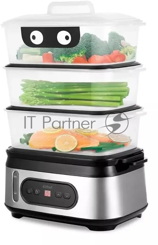 Пароварка Kitfort КТ-4082 3ярус. 800Вт серебристый