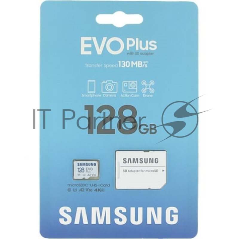 Флеш карта microSDXC 128GB Samsung EVO Plus Memory Card Samsung MB-MC128KA UHS-I U1 Class 10, Adapter, 130 MB/s, 10000 циклов, - 25°C to 85°C, RTL