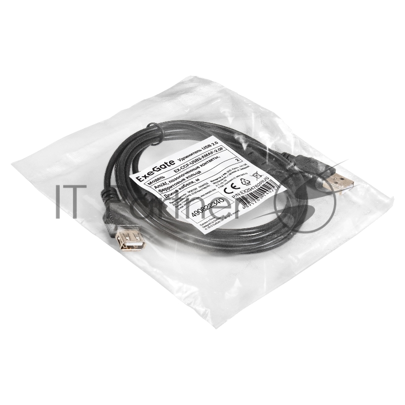 Удлинитель USB 2.0 ExeGate EX-CCF-USB2-AMAF-2.0F (Am/Af, позолоченные контакты, ферритовые кольца, 2м)