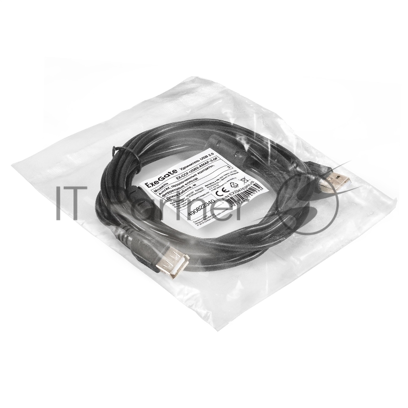Удлинитель USB 2.0 ExeGate EX-CCF-USB2-AMAF-3.0F (Am/Af, позолоченные контакты, ферритовые кольца, 3м)