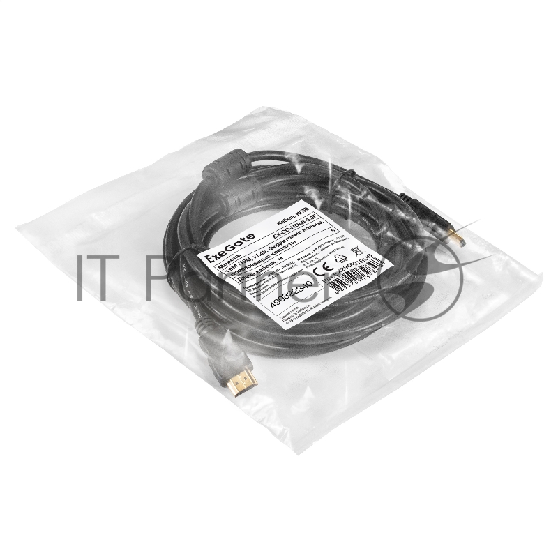 Кабель HDMI ExeGate EX-CC-HDMI-5.0F (19M /19M, 5м, v1.4b, ферритовые кольца, позолоченные контакты)