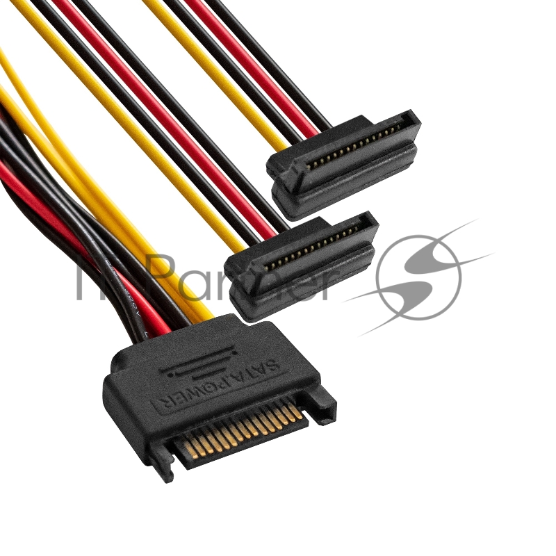 Кабель питания SATA ExeGate EX-CC-SATAM2F-0.15A (15pin M/2x15pinF, угловые разъемы, 0,15м)