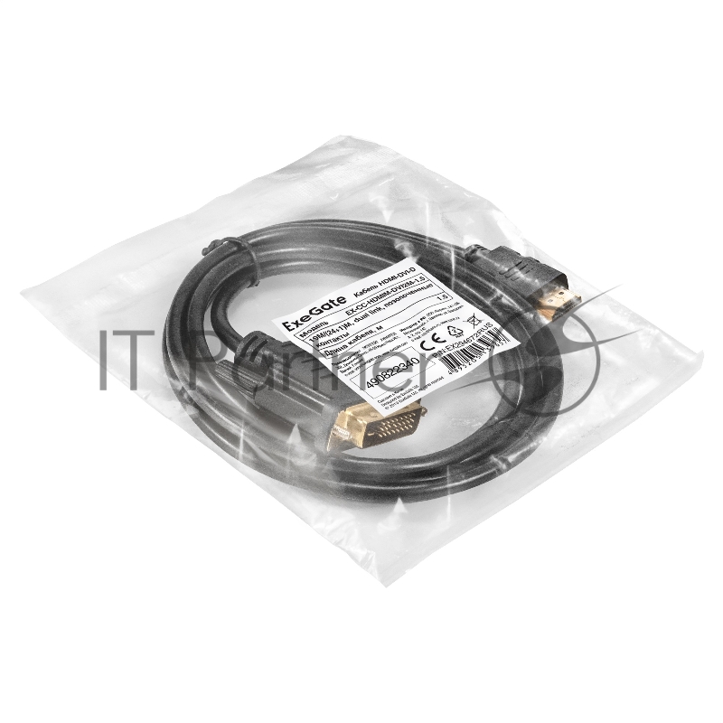 Кабель HDMI-DVI-D ExeGate EX-CC-HDMIM-DVI2M-1.5 (19M/(24+1)M, dual link, 1,5м, позолоченные контакты)