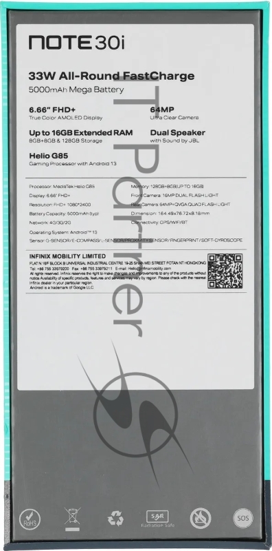 Смартфон Infinix X6716 Note 30i 128Gb 8Gb золотой моноблок 3G 4G 2Sim 6.66 1080x2400 Android 13 64Mpix 802.11 a/b/g/n/ac NFC GPS GSM900/1800 GSM1900 TouchSc FM microSD