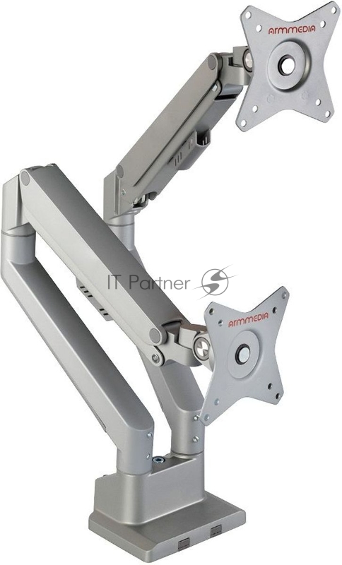 Кронштейн Arm media LCD-T36 silver, 4 шт/уп. Кр. алюм. настол. для 2-х мон. 15-34, max 2х9 кг, нак. ±45°, пов. ±180°, от стола 495 мм, max VESA 100x100 мм.