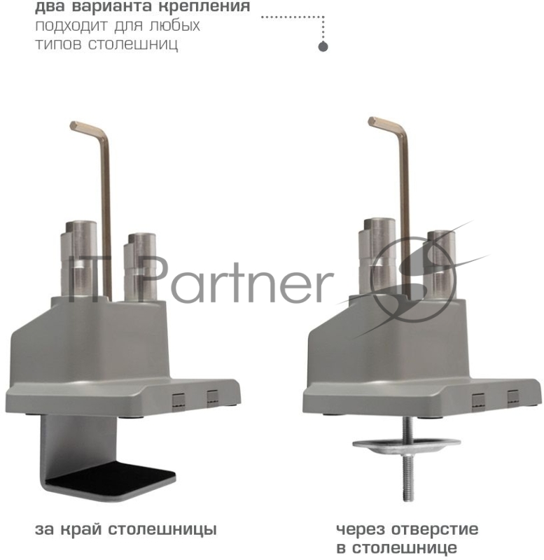 Кронштейн Arm media LCD-T36 silver, 4 шт/уп. Кр. алюм. настол. для 2-х мон. 15-34, max 2х9 кг, нак. ±45°, пов. ±180°, от стола 495 мм, max VESA 100x100 мм.
