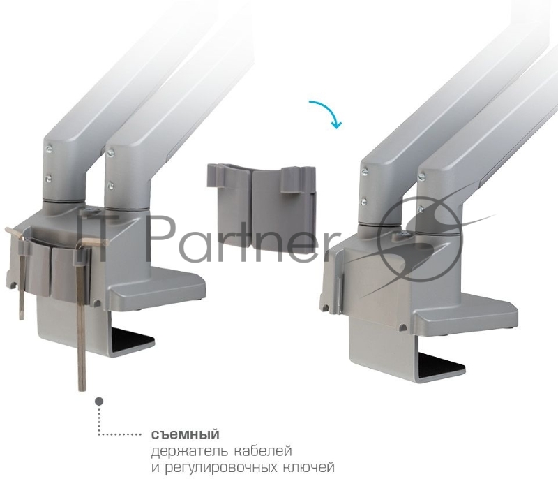 Кронштейн Arm media LCD-T36 silver, 4 шт/уп. Кр. алюм. настол. для 2-х мон. 15-34, max 2х9 кг, нак. ±45°, пов. ±180°, от стола 495 мм, max VESA 100x100 мм.