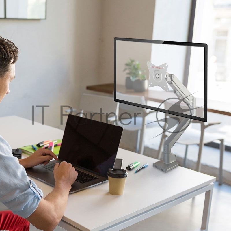 Кронштейн Arm media LCD-T35 silver, 6 шт/уп. Кр. алюм. настол. для мон.17-34, max 9 кг, 6 ст св., нак. ±45°, пов. ±180°, от стола 495 мм, max VESA 100x100 мм.